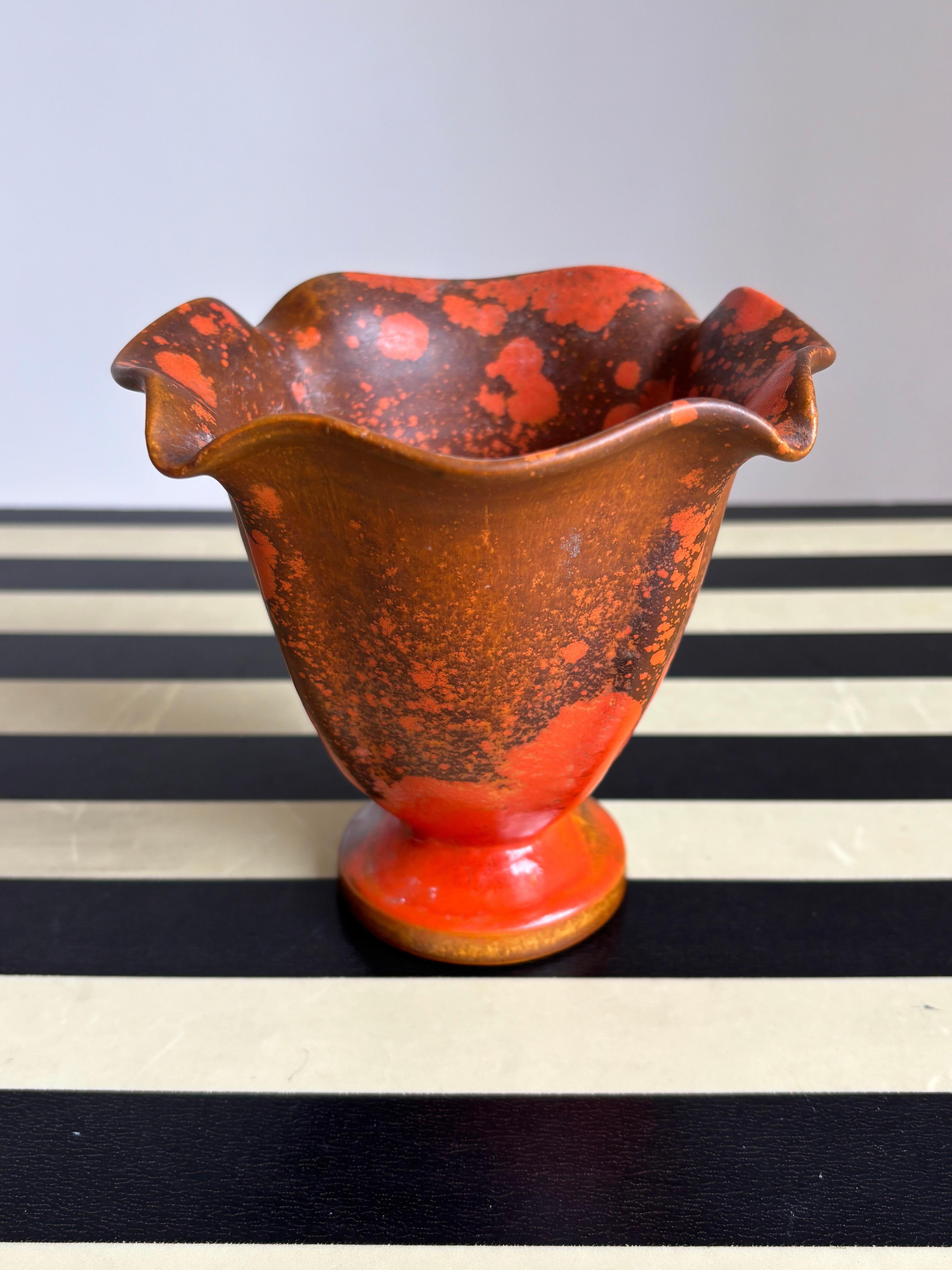 Antico vaso Art Nouveau Kähler con smalto arancione, anni '30 in vendita 3