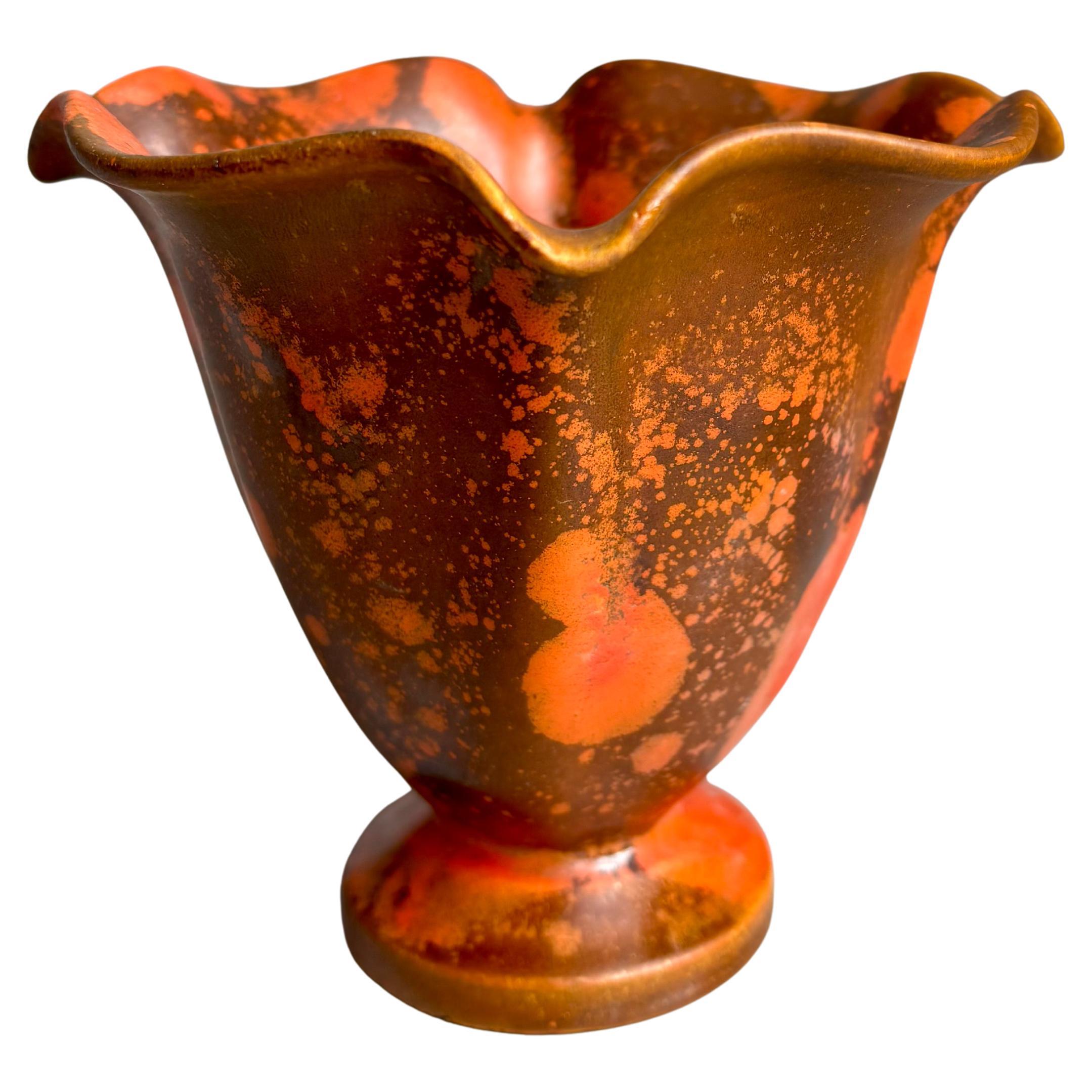 Antico vaso Art Nouveau Kähler con smalto arancione, anni '30 in vendita