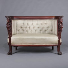 Antique Art Nouveau Karpen Figural Carved Mahogany Canapé Two-Piece Parlor Set