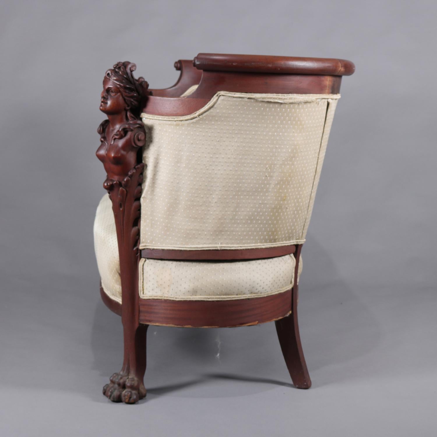 American Antique Art Nouveau Karpen Figural Carved Mahogany Canapé Two-Piece Parlor Set