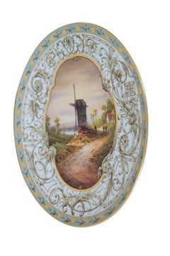 Antique Art Nouveau KPM Berlin Porcelain Gilded Windmill Charger Plate 14"