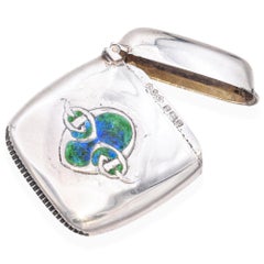 Antique Art Nouveau L & Co. Sterling Silver Enamel Vesta Case Match Safe