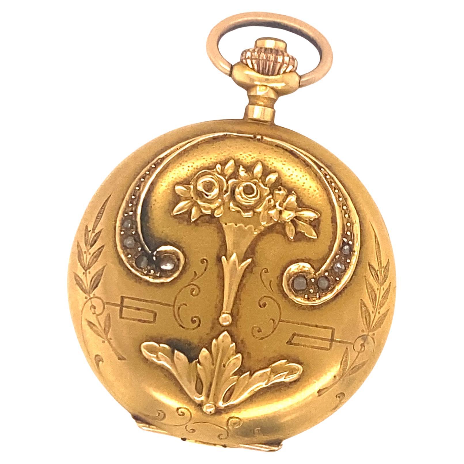 Antique Art Nouveau Ladies Girard- Perragux 18K Gold Pendant Watch For Sale