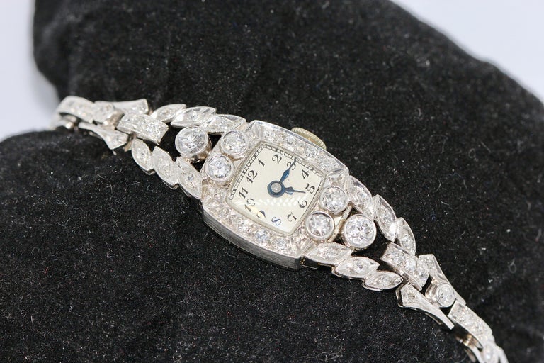 Montre Femme Vintage Diamants - Boîtier Argent & Noir, Bracelet Cuir Neuf - État Porté, Fonctionnelle