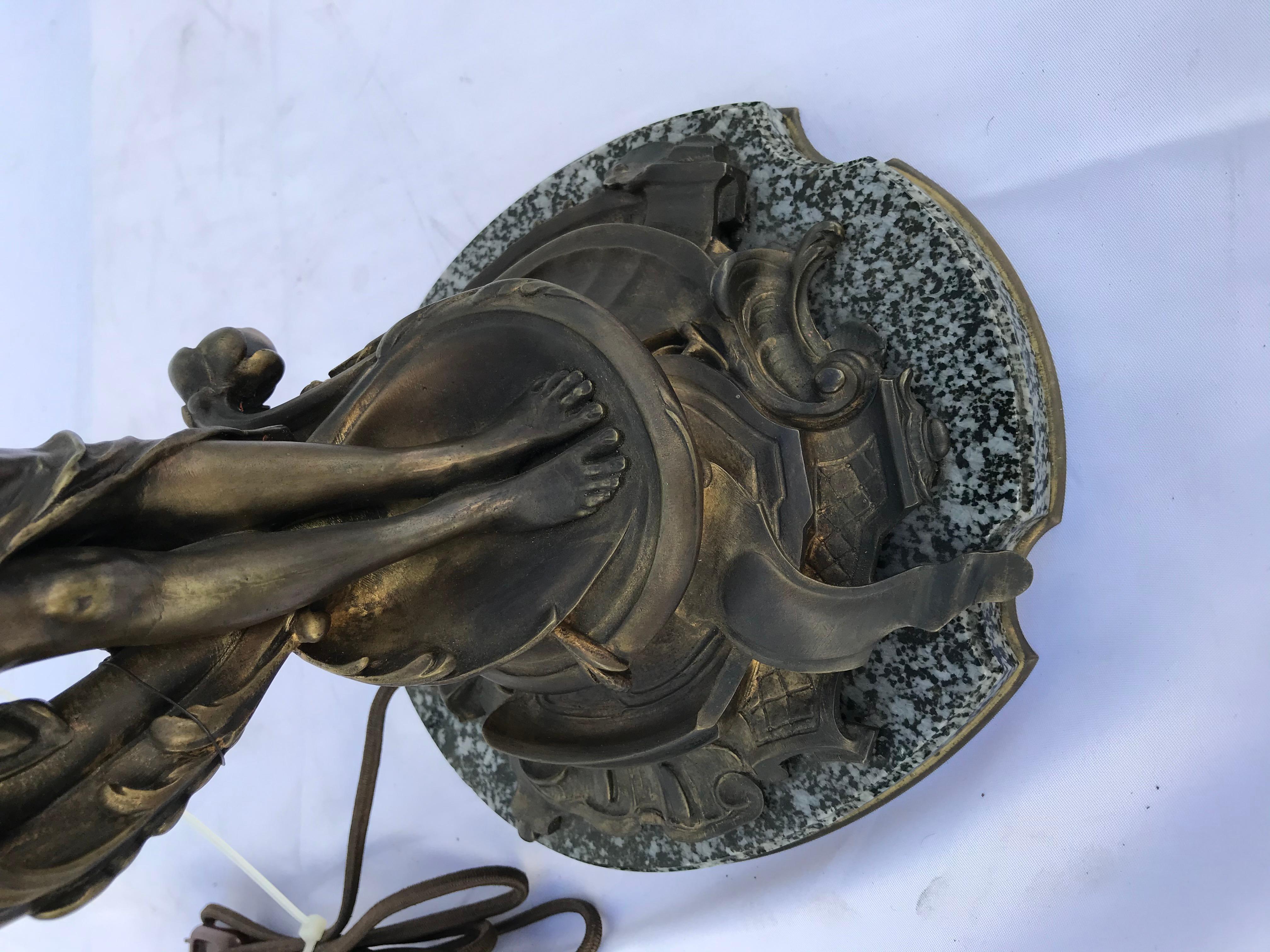 European Antique Art Nouveau Lady Lamp, Bronze For Sale