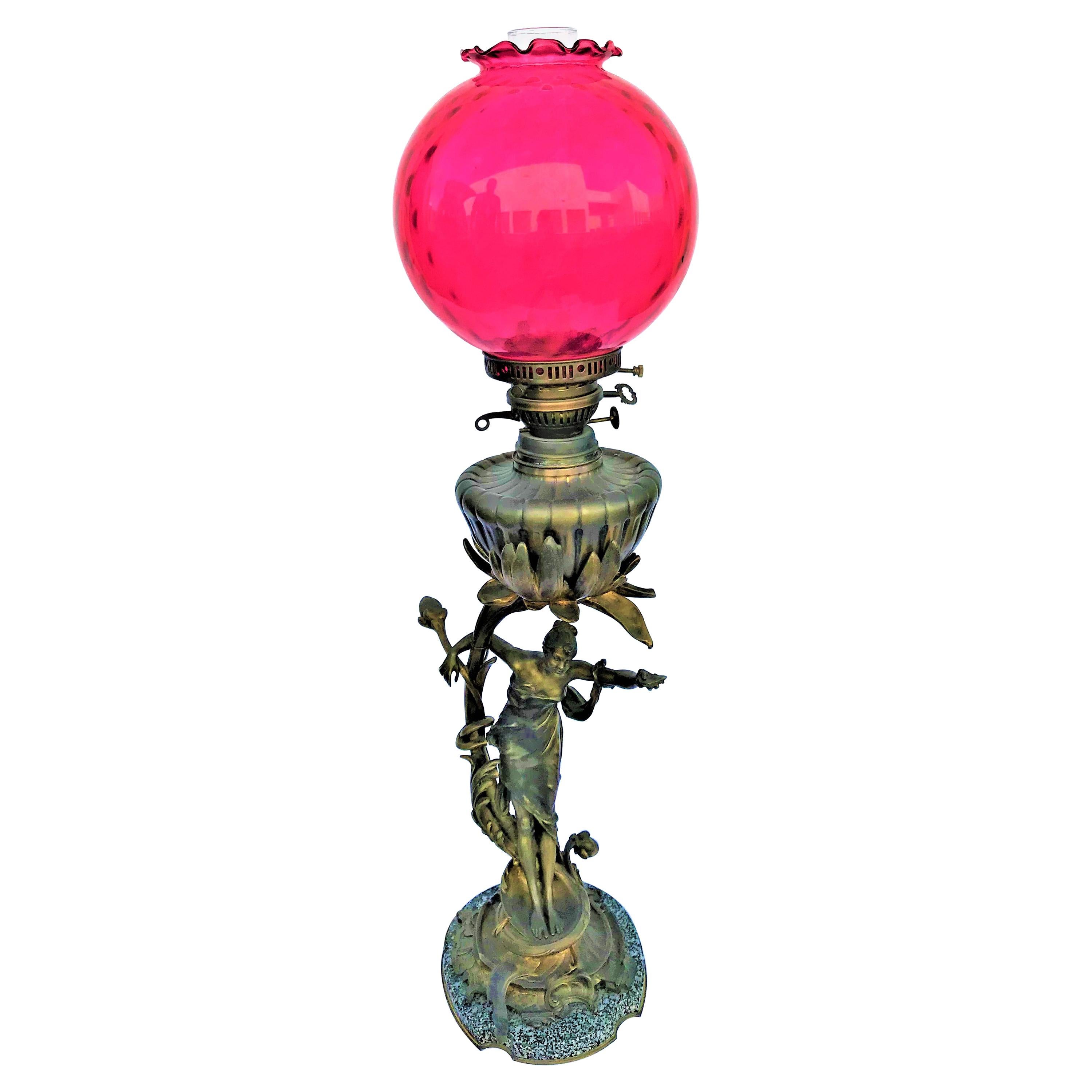 Antique Art Nouveau Lady Lamp, Bronze