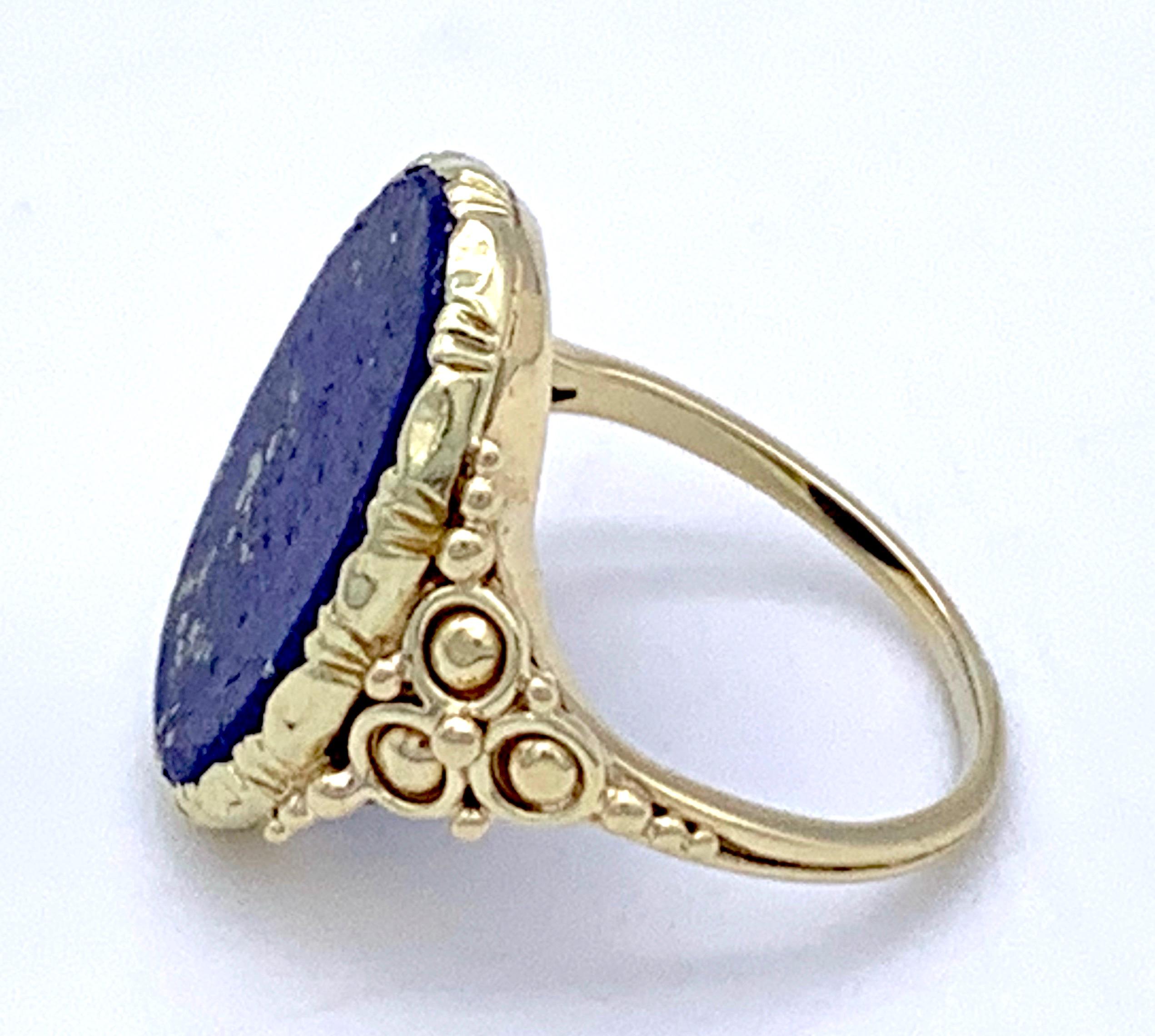 Women's or Men's Antique Art Nouveau Lapis Lazuli Gold Signet Ring