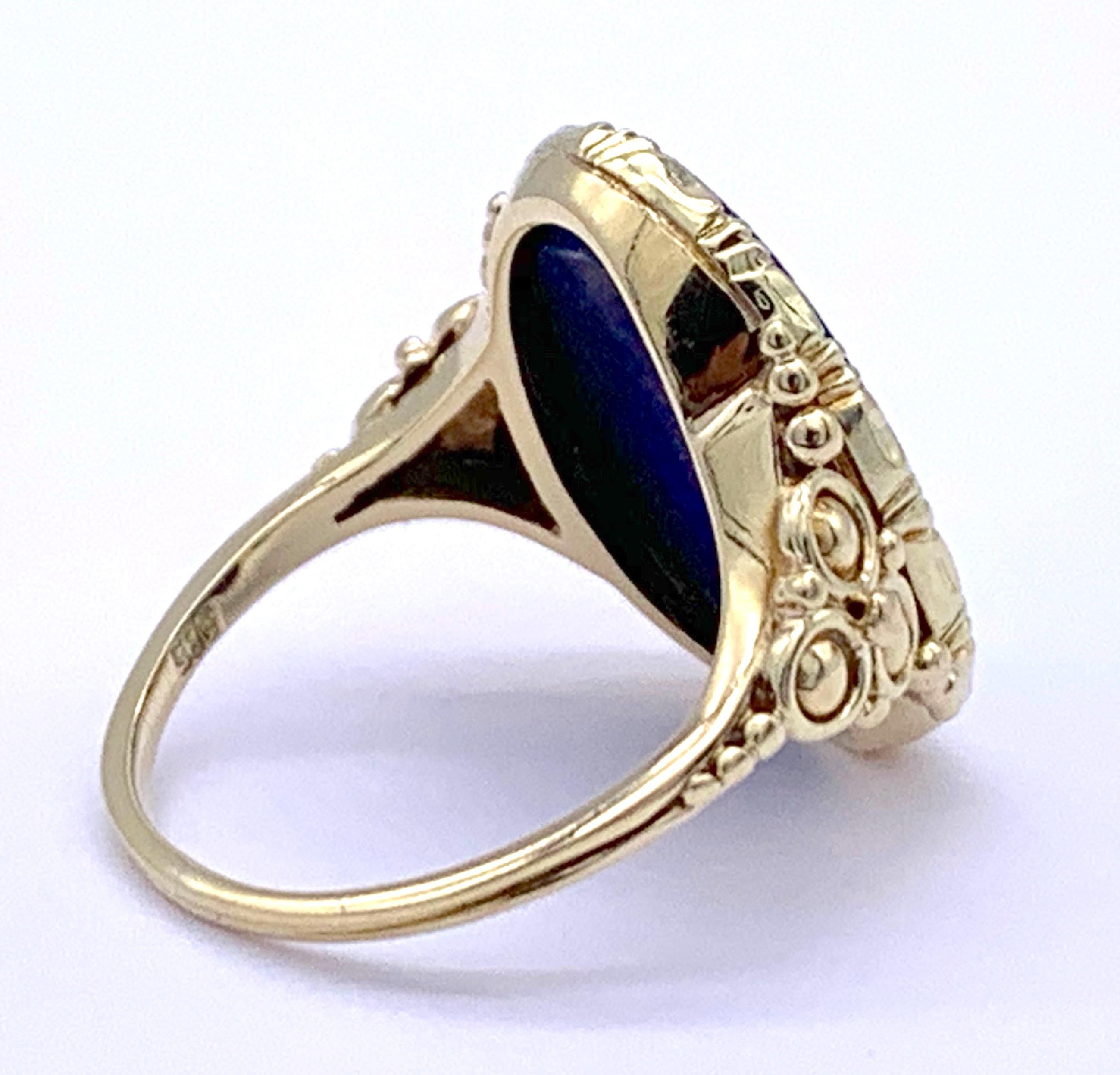 Antique Art Nouveau Lapis Lazuli Gold Signet Ring 1