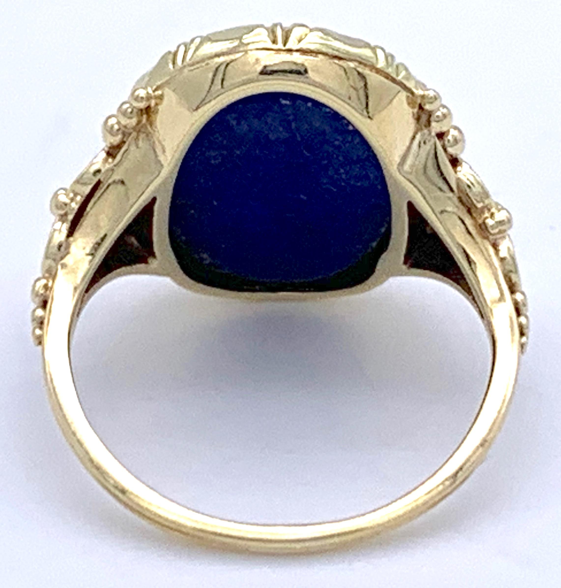 Antique Art Nouveau Lapis Lazuli Gold Signet Ring 3