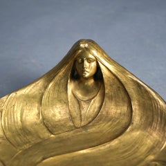 Antique Art Nouveau Large Bronze Figural Tray Signed H. Weiss, Geschutzt 5308
