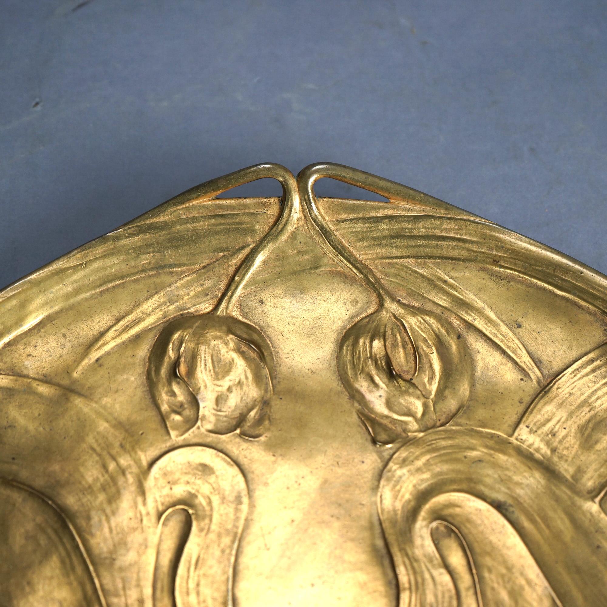 Cast Antique Art Nouveau Large Bronze Figural Tray Signed H. Weiss, Geschutzt 5308