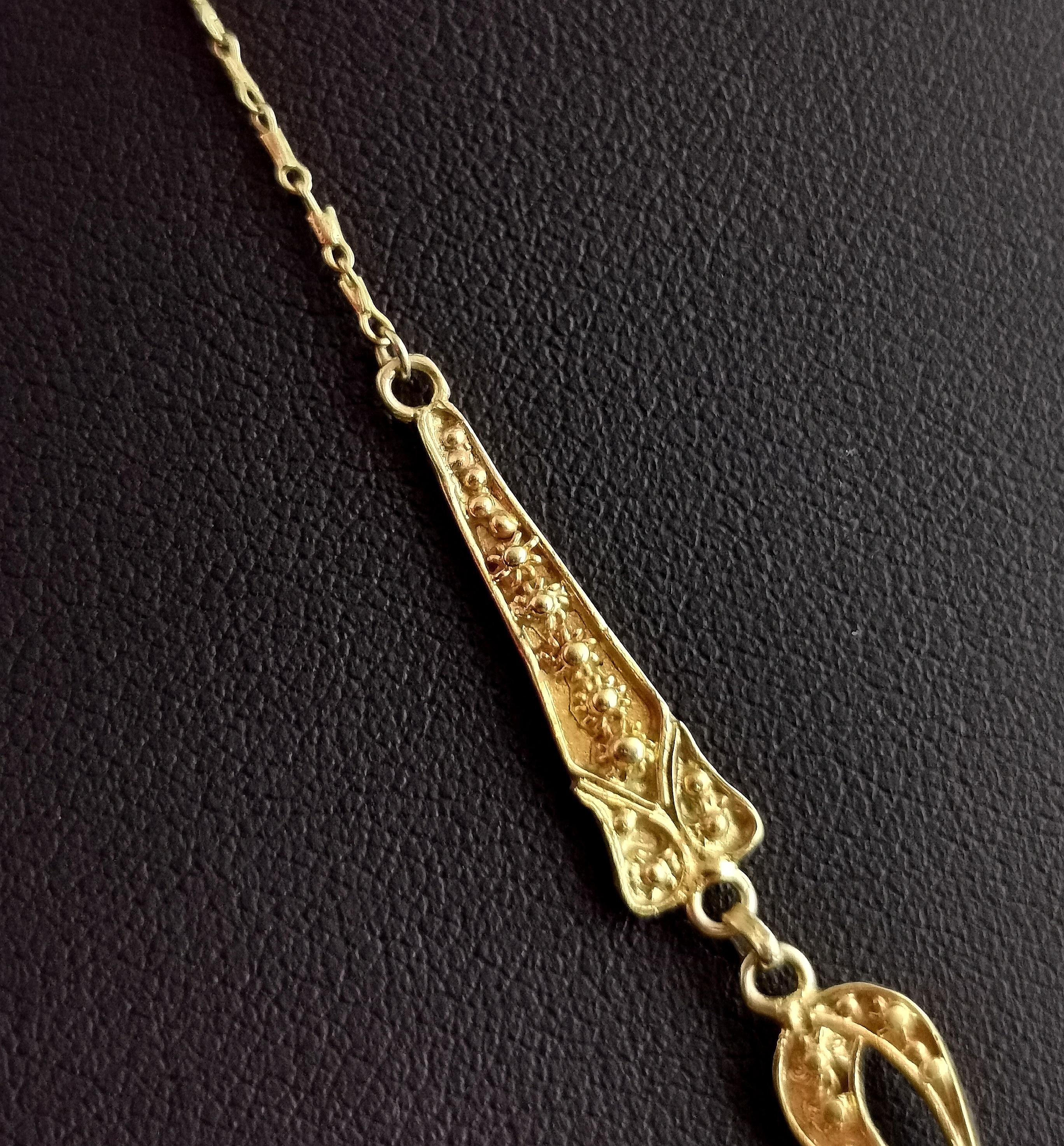Women's Antique Art Nouveau Lavalier Necklace, Floral, 22 Karat Yellow Gold