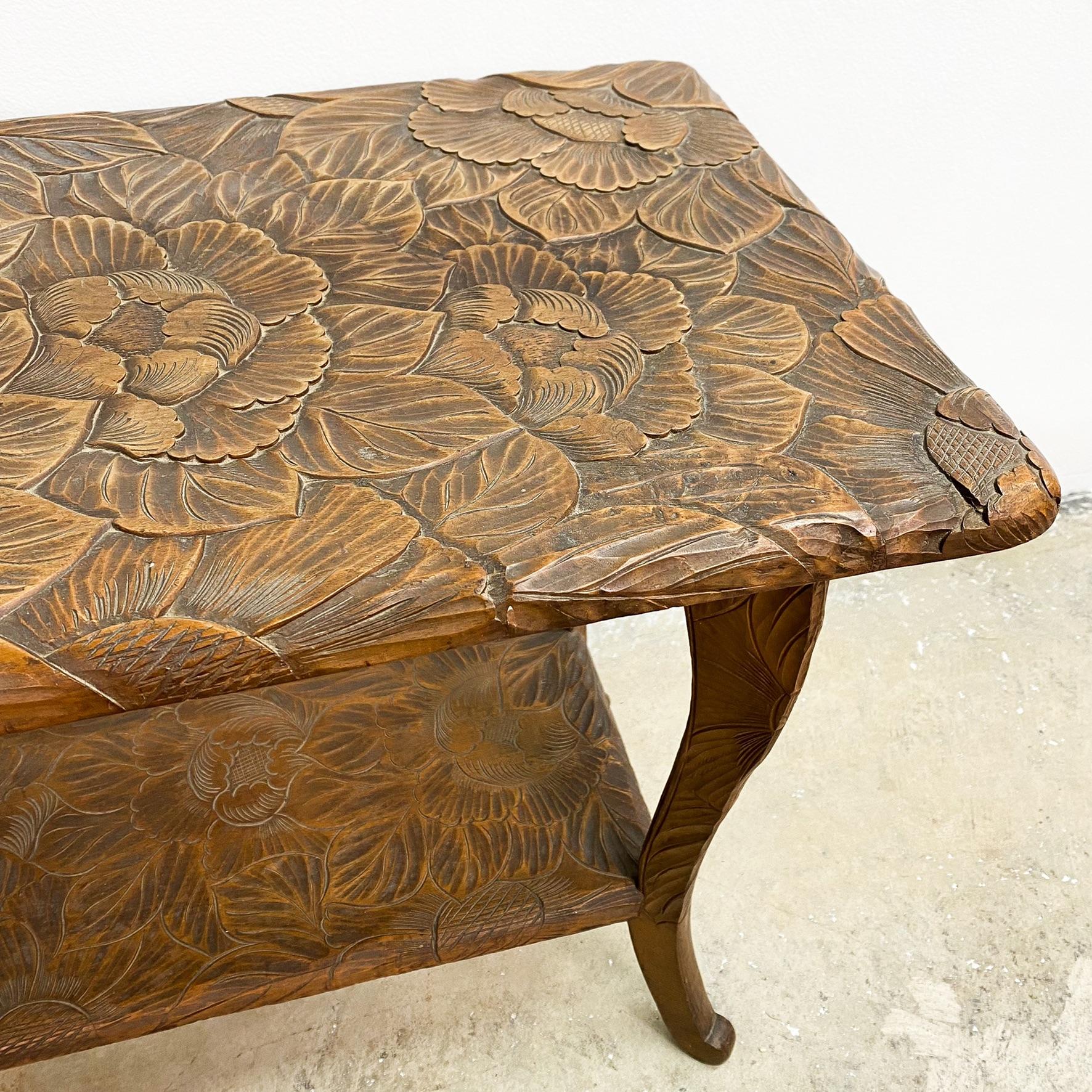 British Antique Art Nouveau Liberty and Co Japanese Hand Carved Side Table 