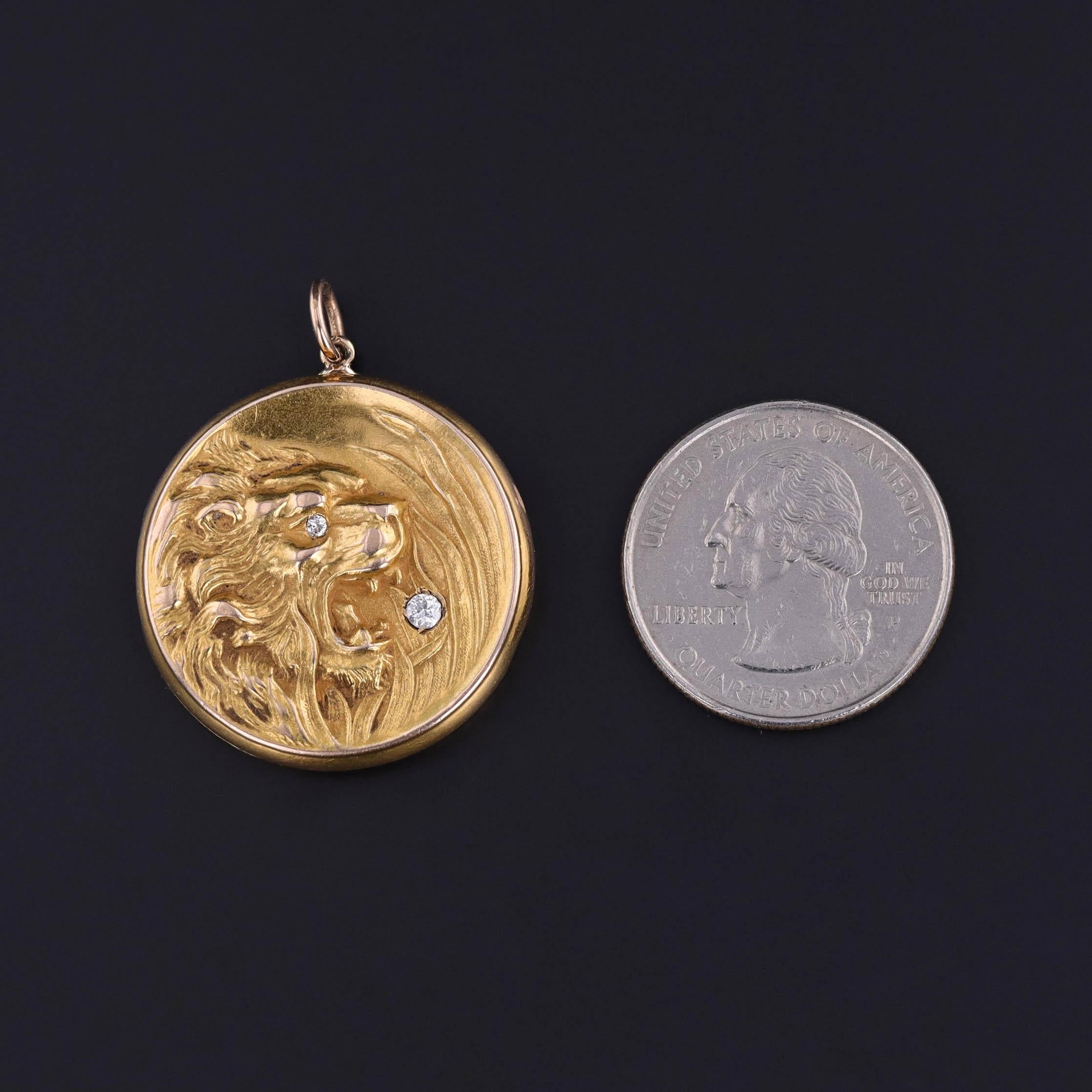Old European Cut Antique Art Nouveau Lion Locket of 10k Gold For Sale