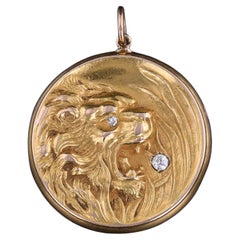 Antique Art Nouveau Lion Locket of 10k Gold