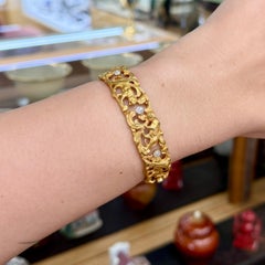 Antique Art Nouveau Lioness Old European Cut Diamond Bracelet 18k Yellow Gold