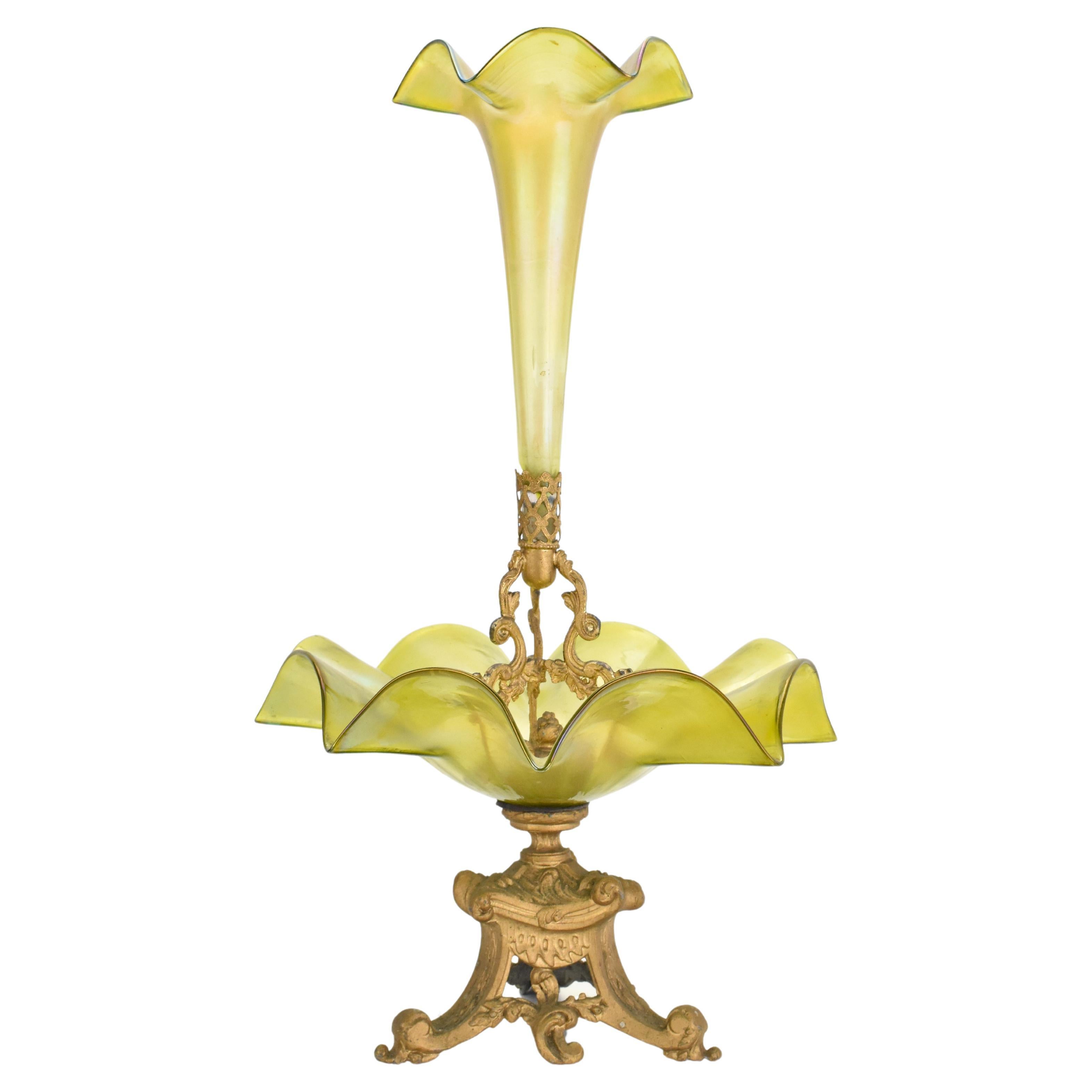 Antique Art Nouveau Loetz Bohemian Art Galss Centerpiece, Epergne, 19th Century