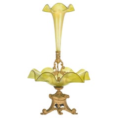 Antiguo Centro de Mesa Art Nouveau Loetz Bohemian Art Galss, Epergne, Siglo XIX