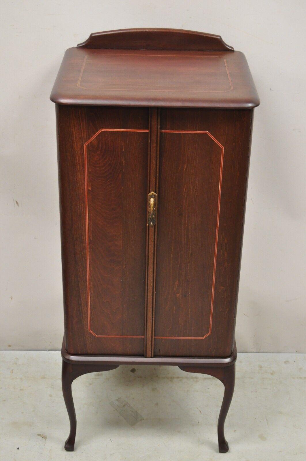 Antique Art Nouveau Mahogany 2 Door Sheet Music Cabinet with Inlay 4