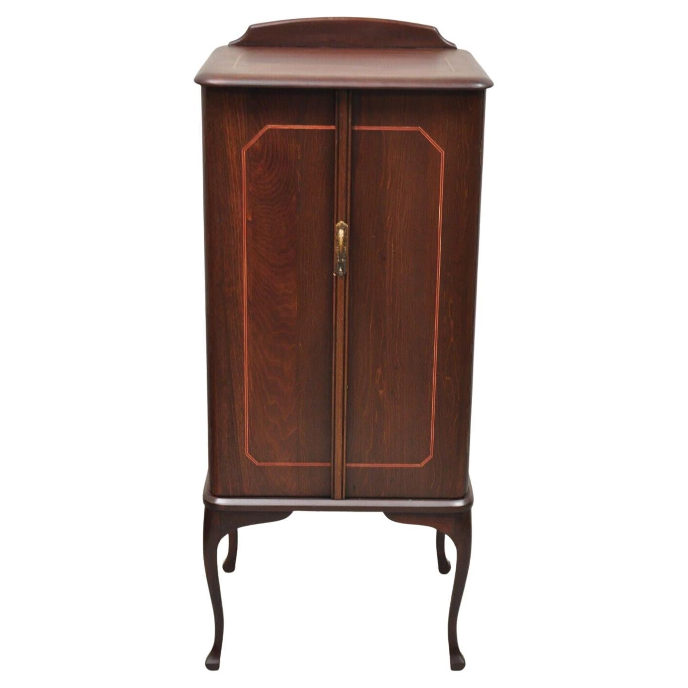 Antique Art Nouveau Mahogany 2 Door Sheet Music Cabinet with Inlay