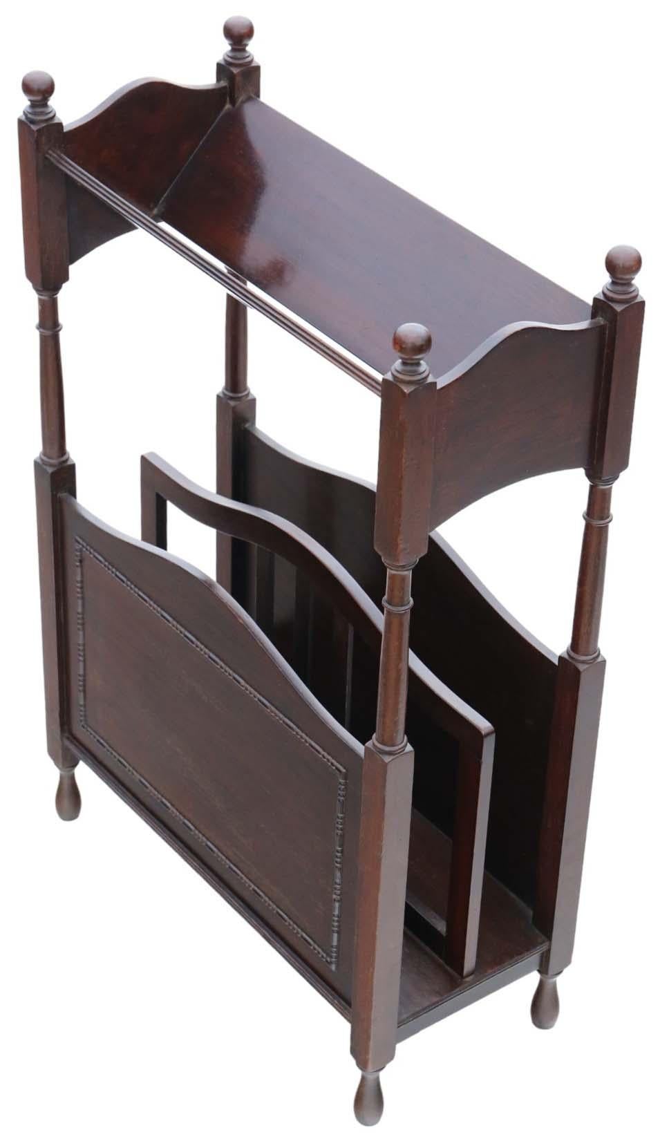 Antique Art Nouveau Mahogany Book Trough Stand, serving as a bookcase and magazine rack from around 1920.

This piece is sturdy and durable, with no loose joints or woodworm, representing a charming and rare find of quality.

It is certain to draw