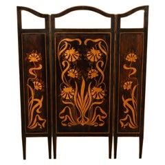 Antico paravento in mogano Art Nouveau dipinto Liberty & Co. London 1900