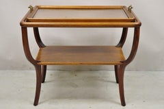 Antique Art Nouveau Mahogany Saber Legs Serving Side Table with Glass Tray Top