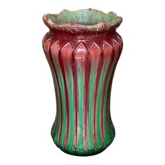 Antique Art Nouveau Majolica Floor Vase or Cane or Umbrella Stand