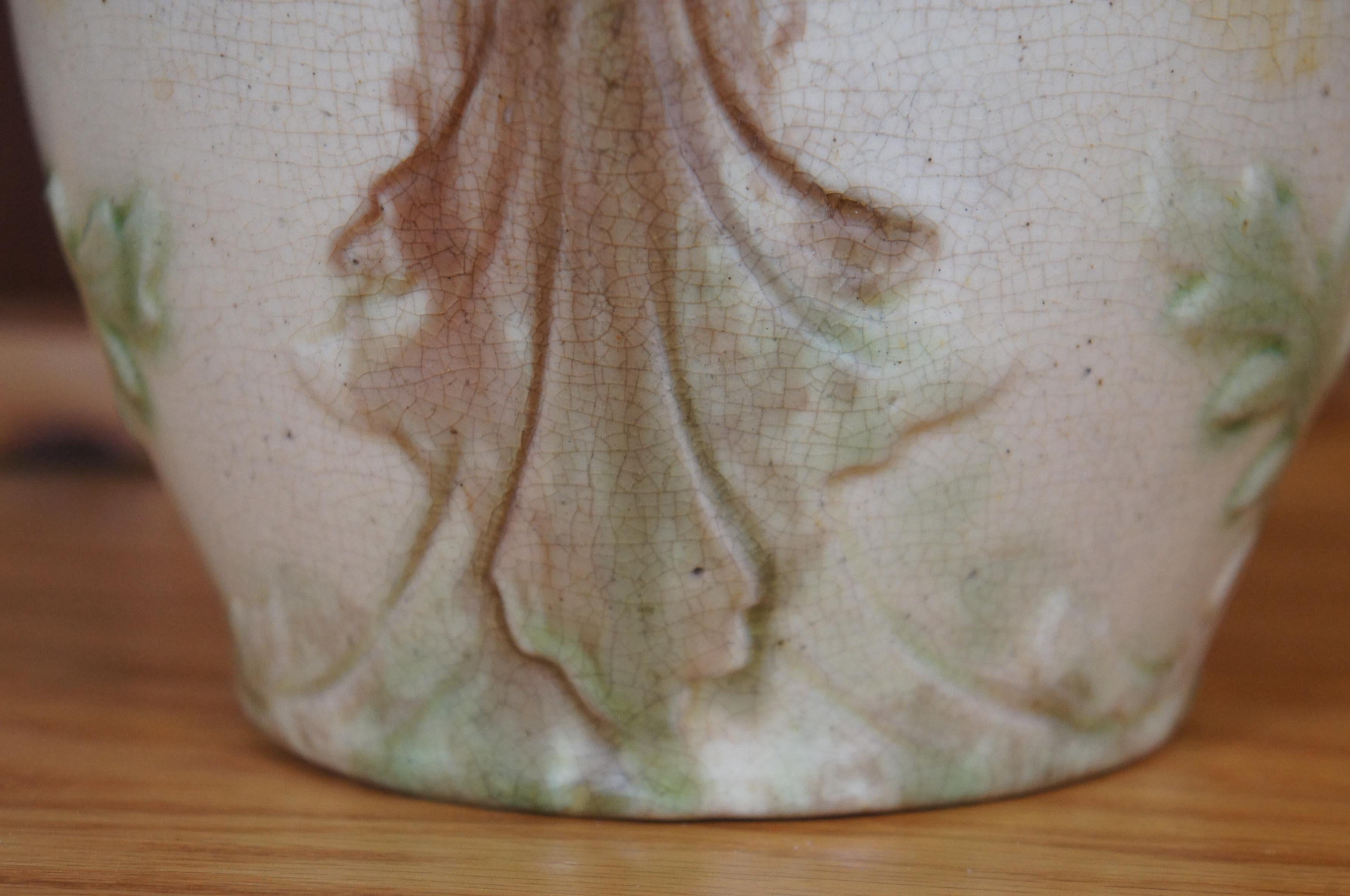 Antique Art Nouveau Majolica Green Man Face & Daisies Water Jug Pitcher 9