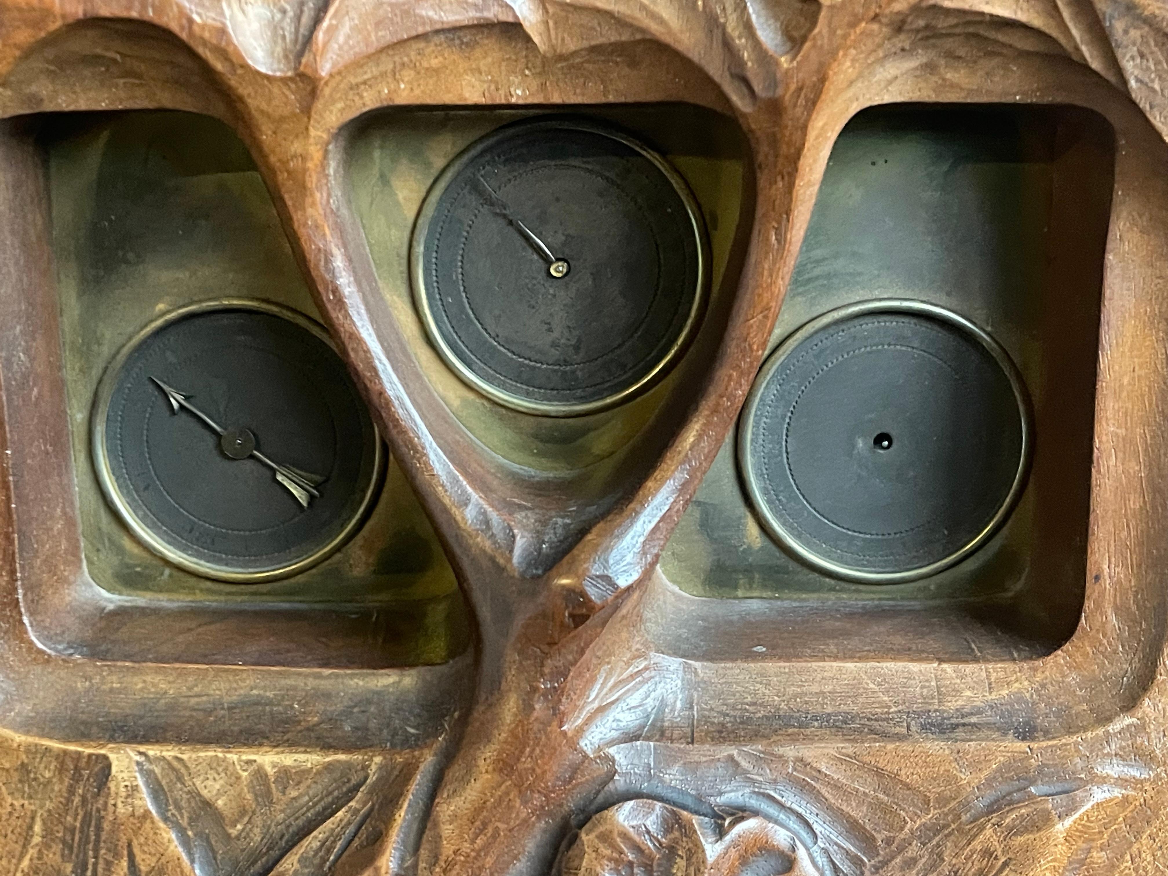 Antique Art Nouveau Mantel Clock w. Owl & Bird's Nest Sculpture By Emile Bernaux 5