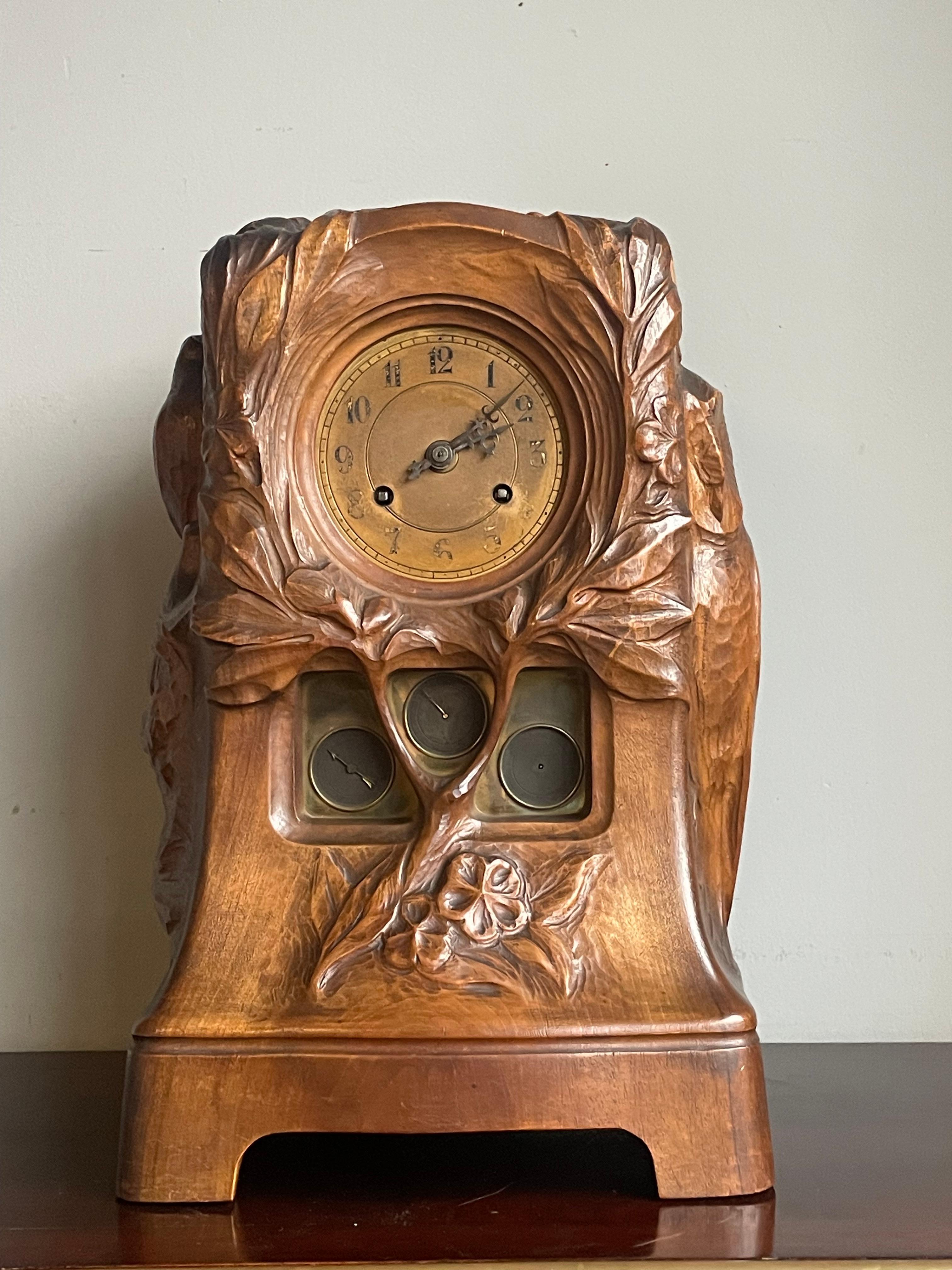 Unique Art Nouveau mantel clock, made and marked by French designer & sculptor Emile Bernaux.

Over the years we have sold a number of rare and beautiful antique mantel and table clocks, but this French Art Nouveau specimen could very well be the