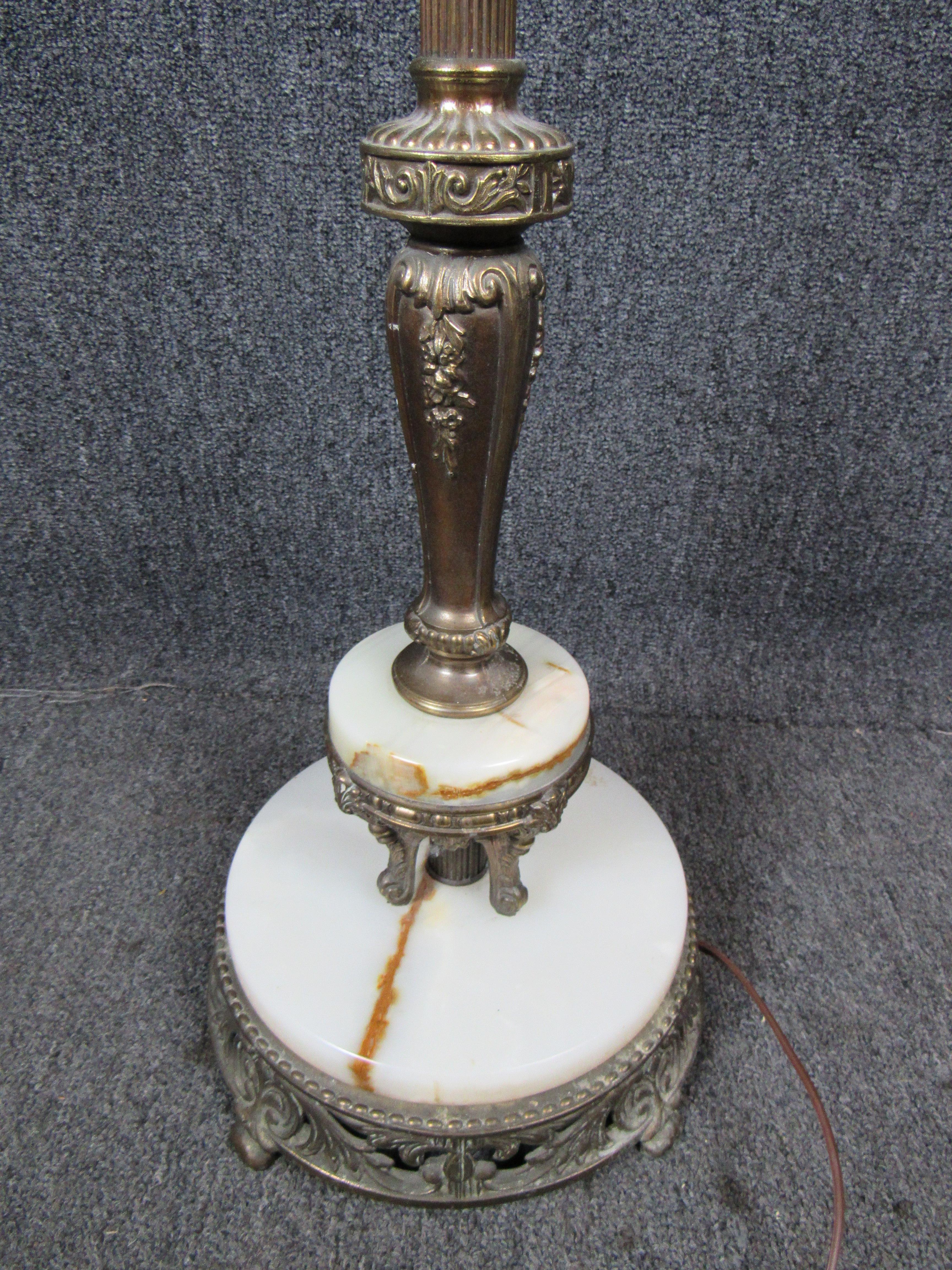 19th Century Antique Art Nouveau Marble and Brass Torchiere Lamp For Sale