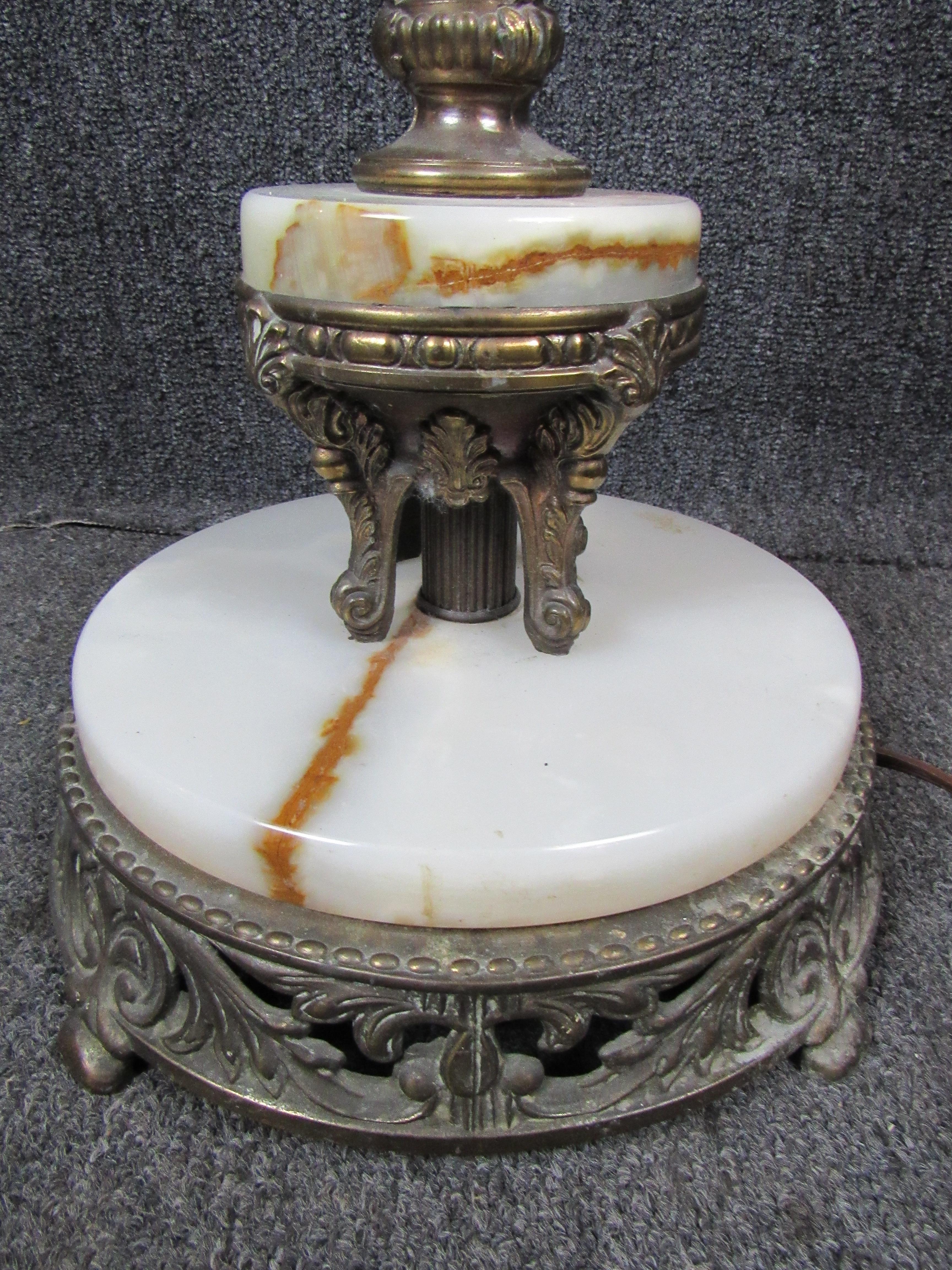 Metal Antique Art Nouveau Marble and Brass Torchiere Lamp For Sale