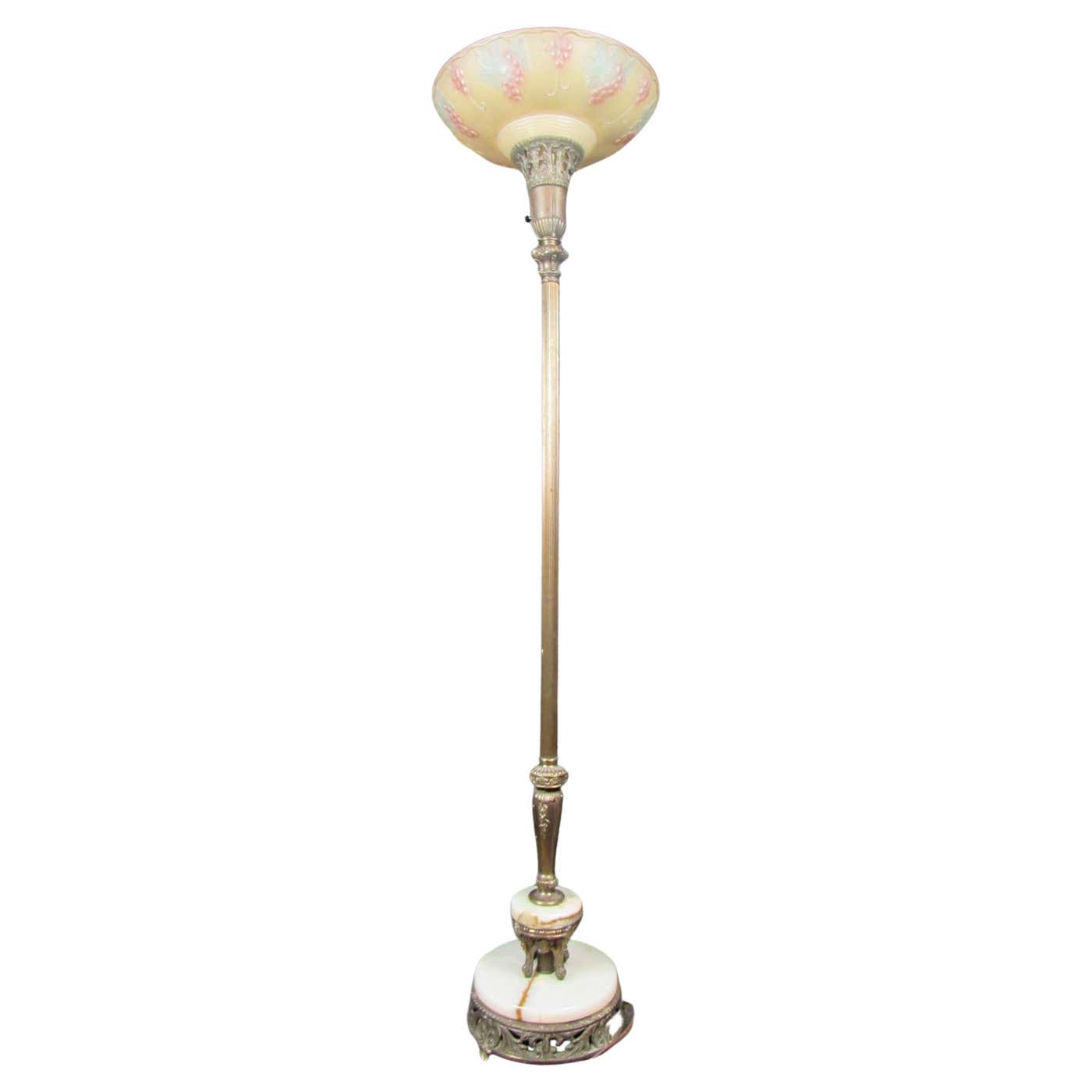 Antique Art Nouveau Marble and Brass Torchiere Lamp For Sale at 1stDibs