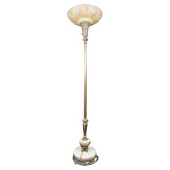Antique Art Nouveau Marble and Brass Torchiere Lamp