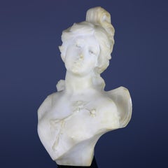 Antique Art Nouveau Marble Portrait Sculpture of Woman on Marble Plinth
