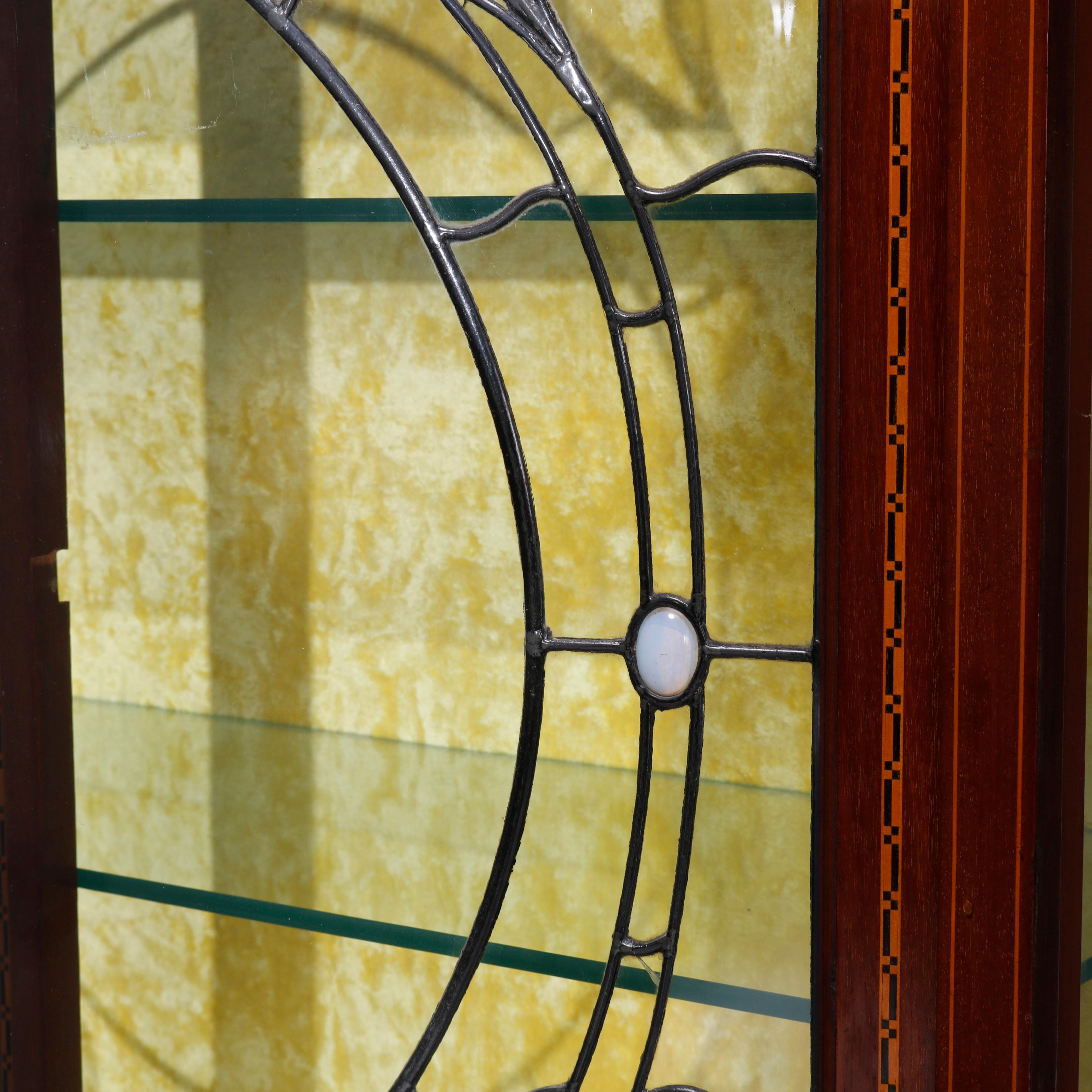 Antique Art Nouveau Marquetry Inlaid Floral Leaded Glass China Cabinet, c1900 3