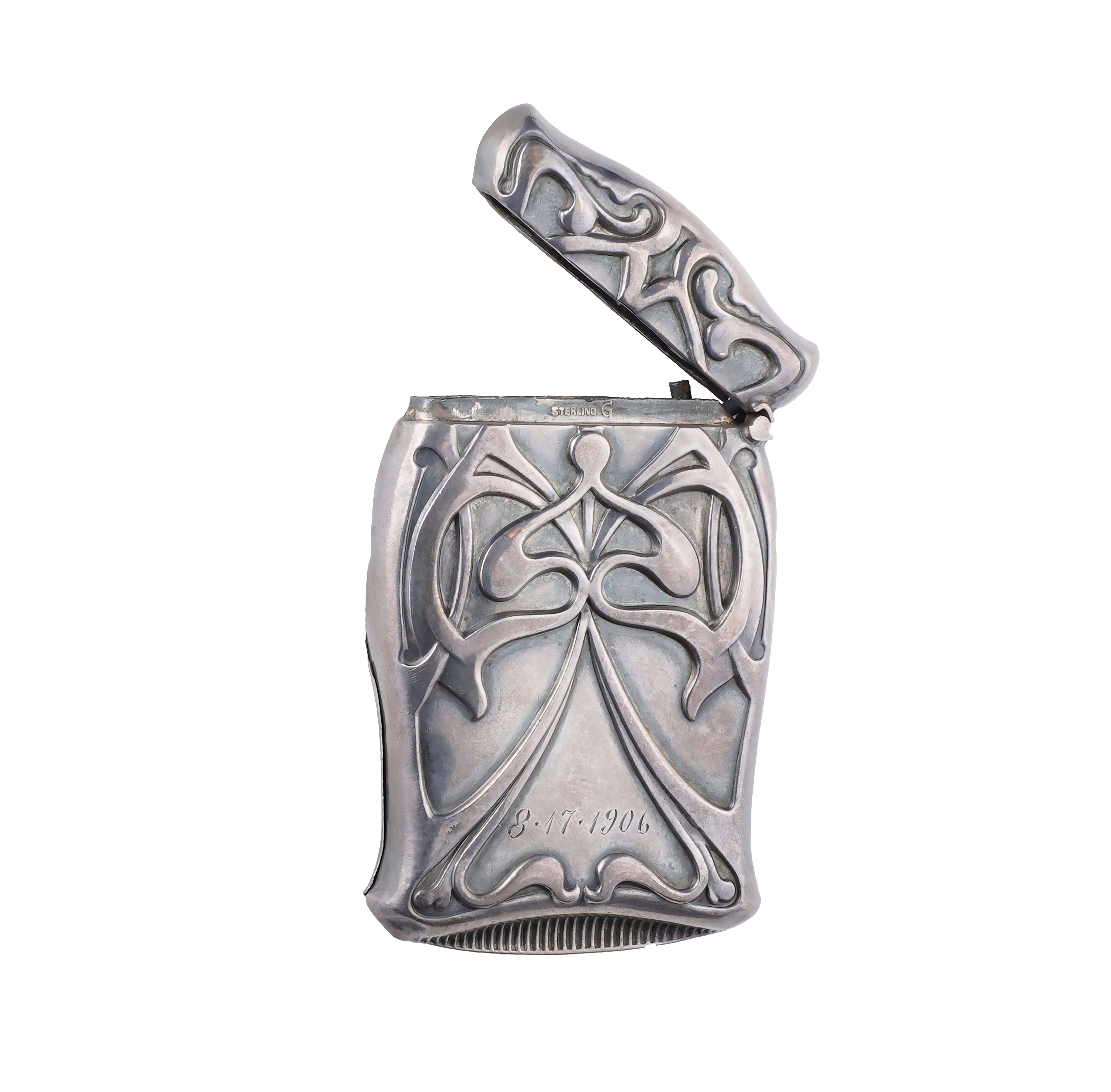 Antique Art Nouveau Match Safe, Sterling Silver Lid and Box, Engraved a ...