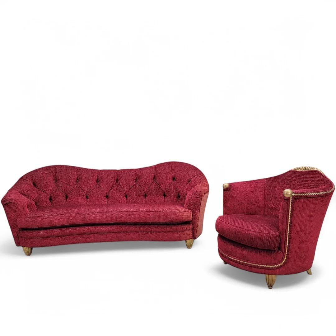 Antique Art Nouveau Maurice Dufrene Style Barrel Back Chair And Boudoir Sofa 5