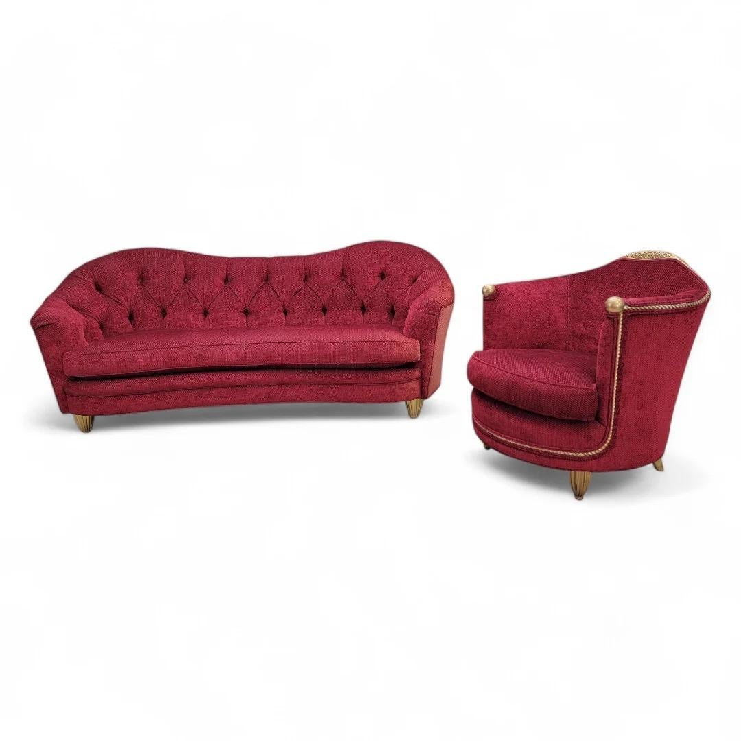 Antique Art Nouveau Maurice Dufrene Style Barrel Back Chair And Boudoir Sofa 7