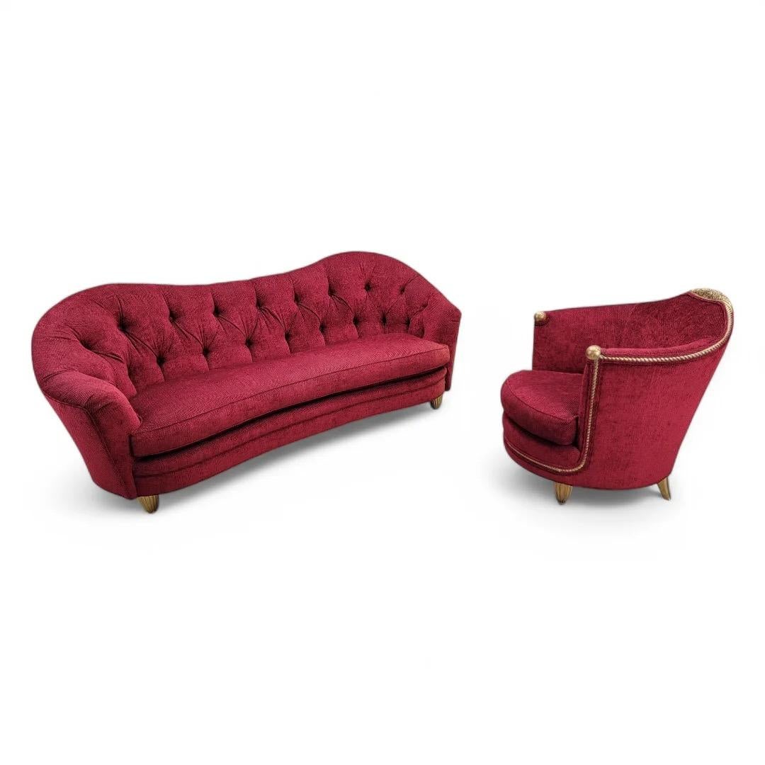 Antique Art Nouveau Maurice Dufrene Style Barrel Back Chair And Boudoir Sofa 9