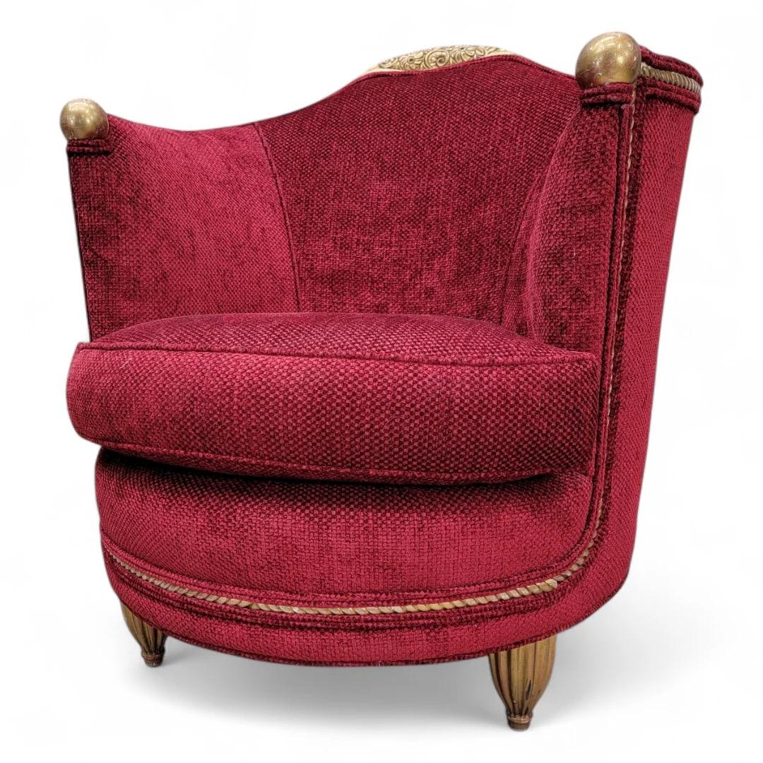 20th Century Antique Art Nouveau Maurice Dufrene Style Barrel Back Chair And Boudoir Sofa