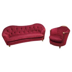 Antique Art Nouveau Maurice Dufrene Style Barrel Back Chair And Boudoir Sofa