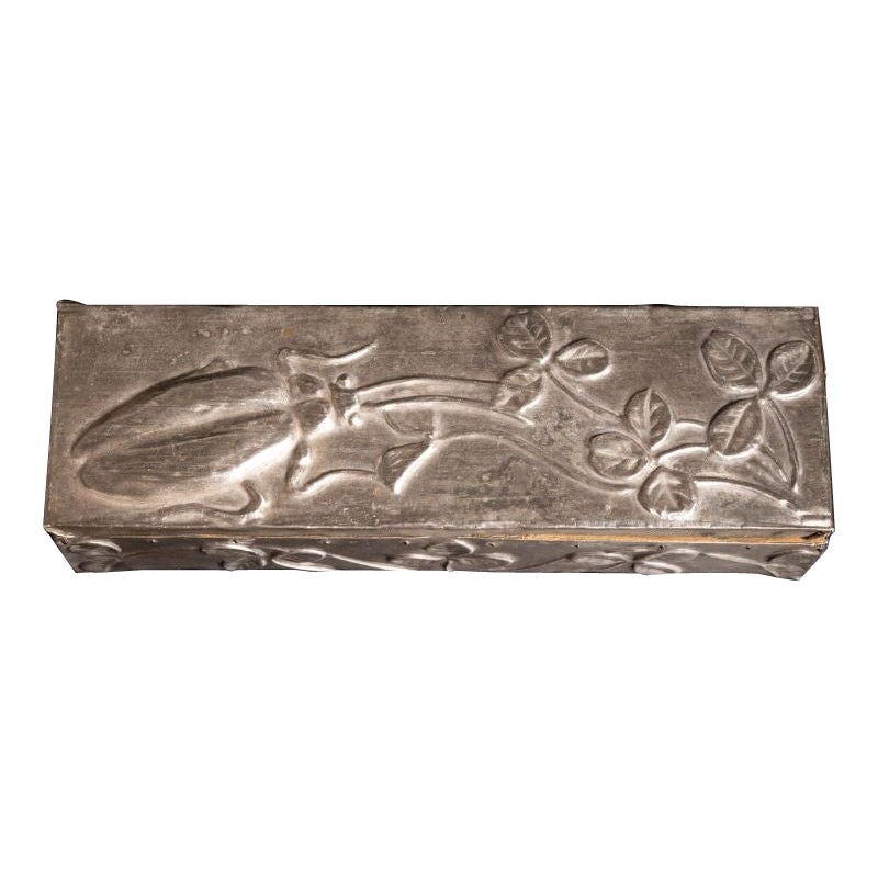 Antique Art Nouveau Metal Jewelry Box, Clover Insect, Rectangle Necessity Box