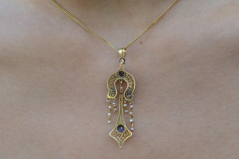 Antique Art Nouveau Montana Sapphire Seed Pearl Necklace For Sale at ...