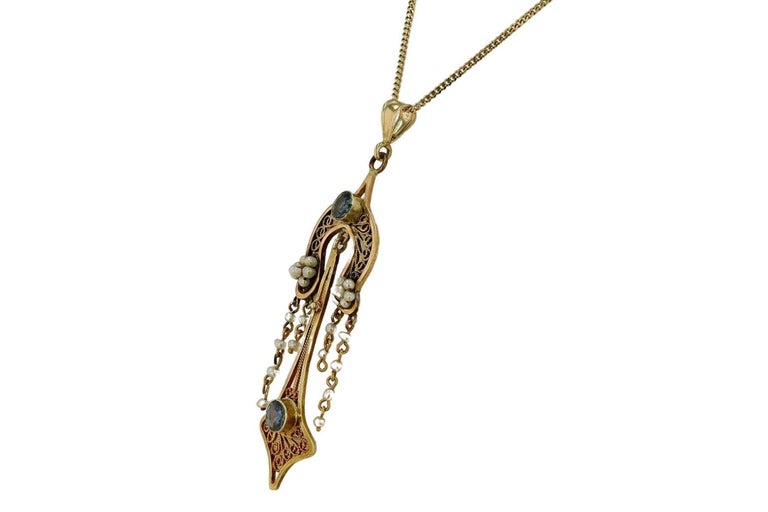Antique Art Nouveau Montana Sapphire Seed Pearl Necklace For Sale at ...