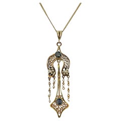 Antique Art Nouveau Montana Sapphire Seed Pearl Necklace