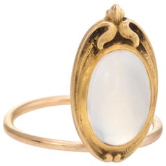 Antique Art Nouveau Moonstone Conversion Ring 10 Karat Gold Vintage Jewelry