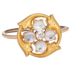 Antique Art Nouveau Moonstone Conversion Ring 14k Yellow Gold Old Mine Diamond
