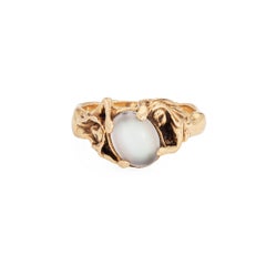 Antique Art Nouveau Moonstone Ring Sz 4.75 Nude Figural Vintage 14k Yellow Gold